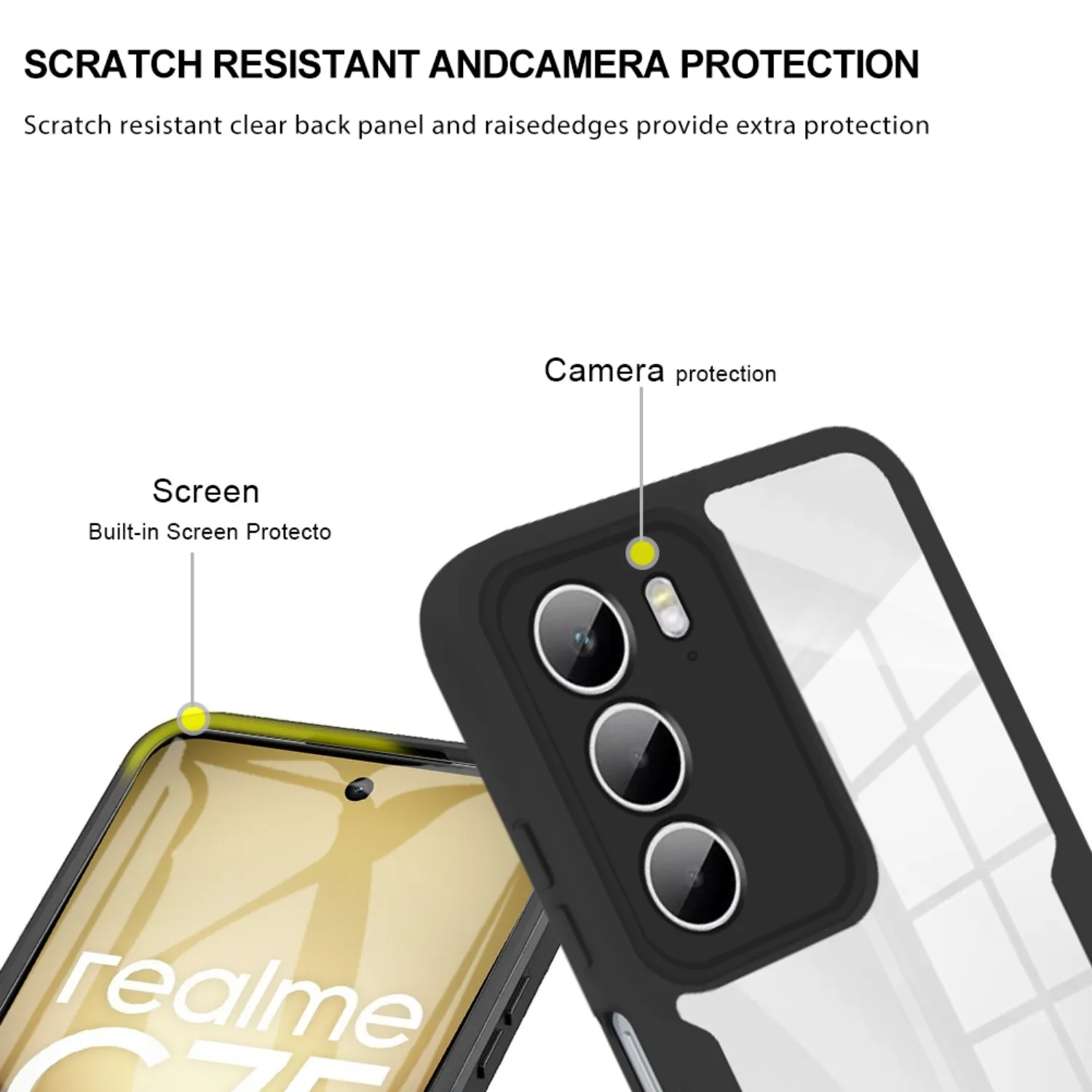 360° Shockproof Transparent Phone Case with Built-in Screen Protector and Anti-Drop Bumper Cover