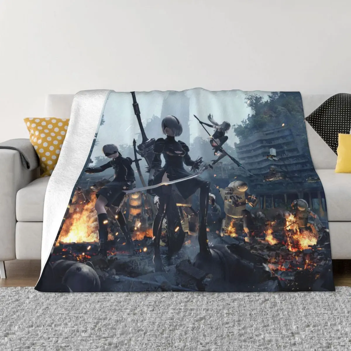 

NieR Automata Blankets YoRHa 2B 9S Game Flannel Funny Warm Throw Blanket for Bedding Lounge Autumn/Winter