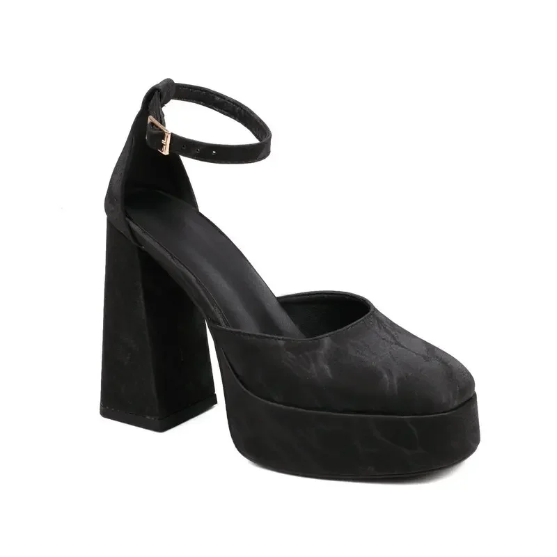 qibusleen Elegante riempjessandalen met enkelbandje voor vrouwen, gesloten teen, vrouwen lage blokhak D'Orsay pumps, bruiloft, feest, jurk, sandalen, schoenen, 39 EU