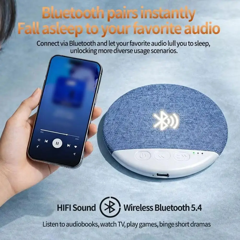 Compact Bluetooth Pillow Speaker - HiFi Stereo White Noise Soundbar & Wireless Music Player
