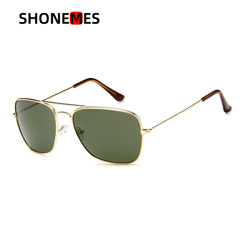 Shonemes Vintage Square Sunglasses with Double Bridge Metal Frame and UV400 Protection