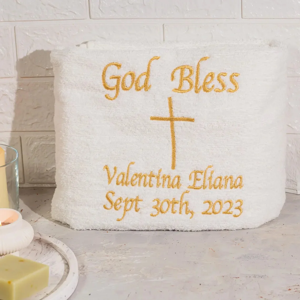 Personalized Baptism Towel Embroidery on Christening Towel Baptism keepsake Personalized religious gift ,Baby receiving towel