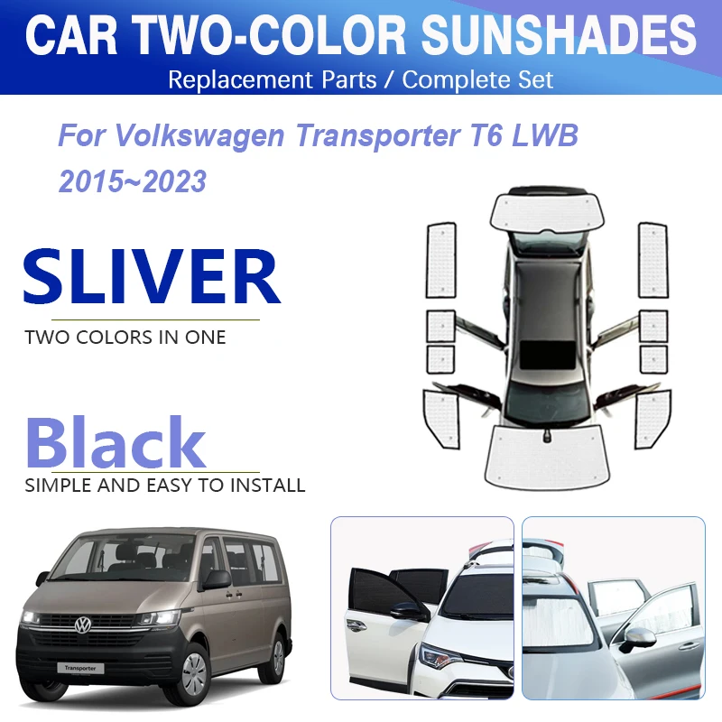 Nero Argento Parasole Per Finestrino Dell'Auto Per Volkswagen Vw Transporter T6 Lwb 2003 ~ 2015 Visiera Per Finestra Scudi Copre Accessori Auto