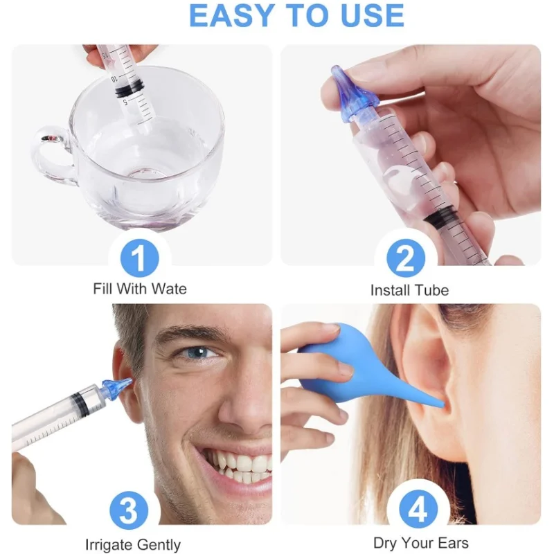 Ear Wax Remover Ear Wax Cleaner Ear Wax Picker Ear Scooper 2Pcs Children Adult Ear Wax Cleaner Remover Silicone Tip Syringe Ear Wax Flusher Tool Baby Syringe Cleaning Irrigation