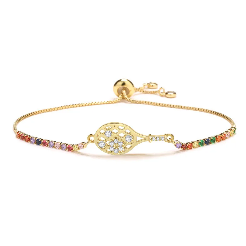 

AAA CZ Stones Gold-Plated Brass Tennis Racket Bracelet Women Multicolor Cubic Zirconia Crystal Red Cord Adjustable Jewely Gift