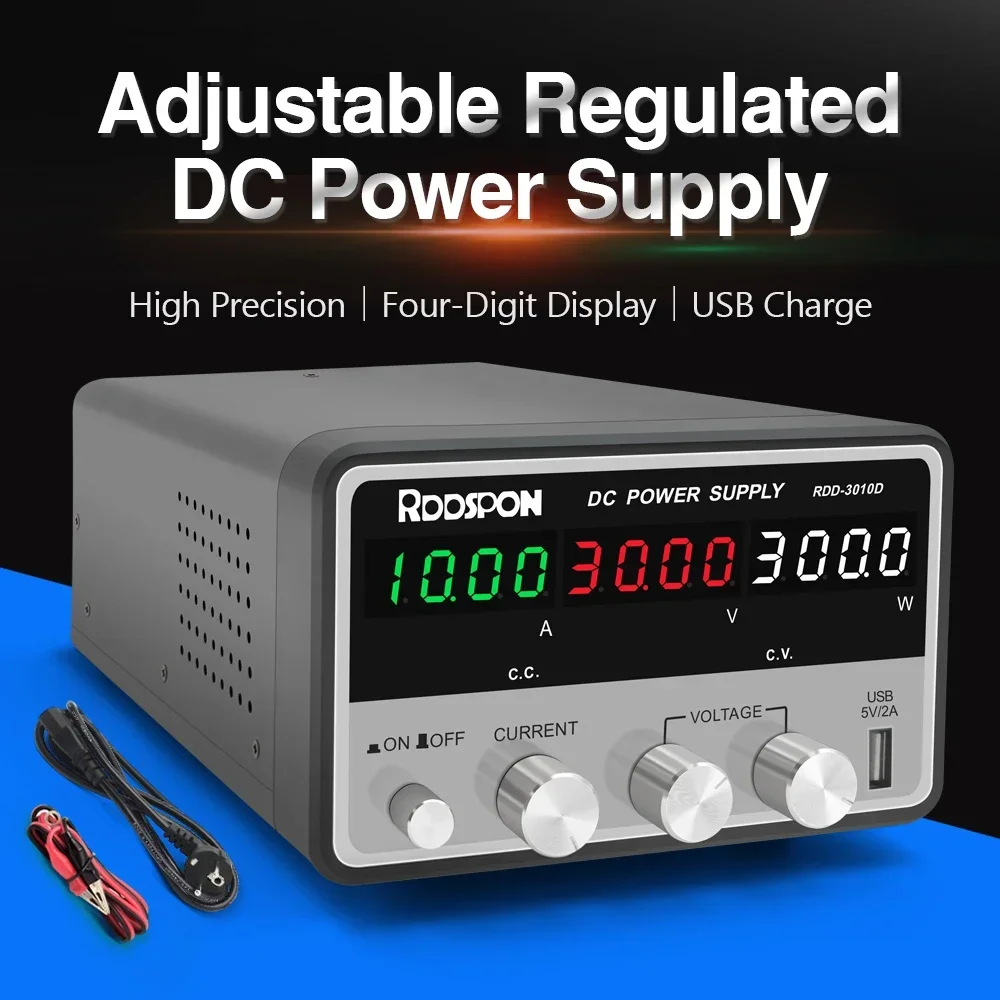 

RDDSPON Portable DC Power Supply LED Display with Bench Source Adjustable Switching 30V 10A Laboratory Maintenance Power Supply