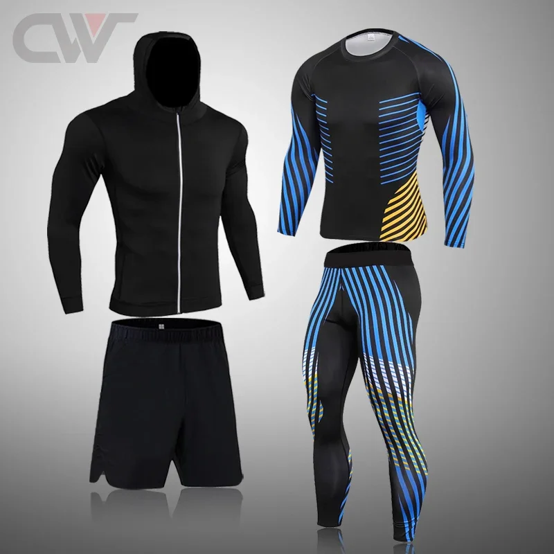 Men's Turtleneck Sports Top Running Leggings Sport Thermal Underwear Winter Workout Base Layer Jogging Wear Men Second Skin 3