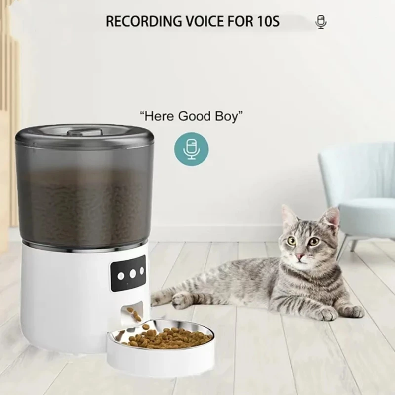 

Can be connected to an APP pet feeder with a 4L capacity, intelligent timed control food dispenser, dog and cat feeding supplies