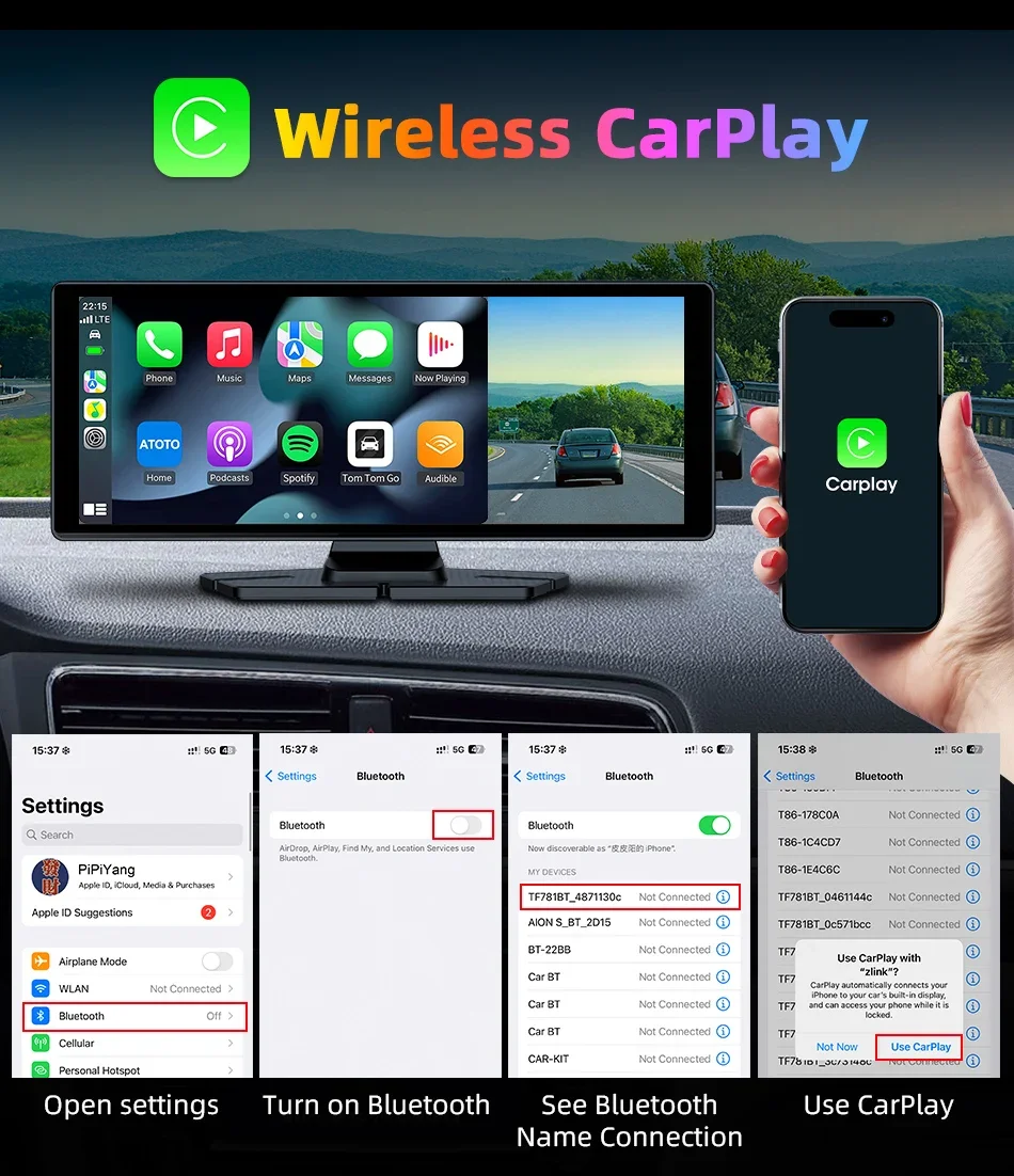 Description Picture 6 of item10.26 Inch Car DVR 4K Camera 350 Degrees Rotating Lens Wireless Carplay Android Auto Screen Dashboard Video Recorder Navigation