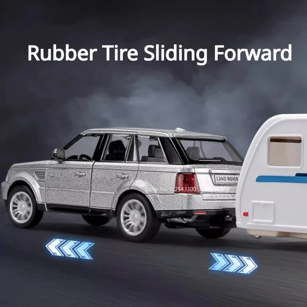 Alloy Diecast Land Rover and RV Caravan Toy Set with Opening Doors