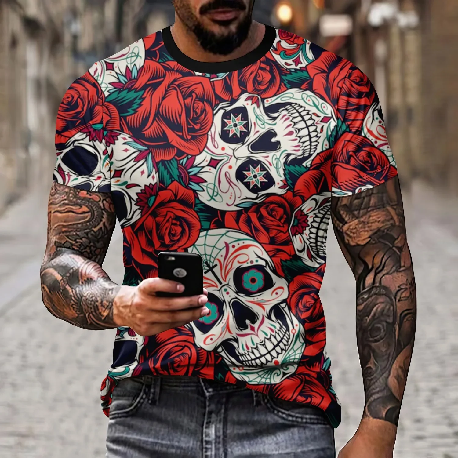 

Skull Pattern Digital 3D Printing Hip Hop Personalized Fashion Short sleeved T-shirt Summer New High Quality Soft Breathable Lux