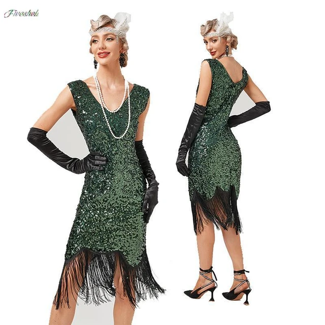 Robe Gatsby pour femmes, tenue de soirée élégante, à paillettes, à franges,  Vintage, à volants, pour demoiselles d'honneur, modèle des années 20,  nouvelle collection 1920 - AliExpress