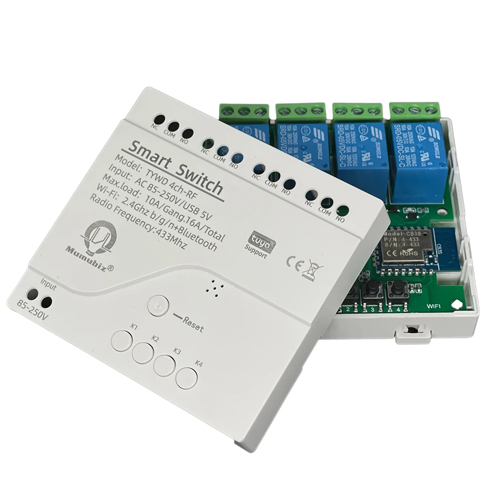 Tuya 4 Channel Smart WiFi 85-250V Switch, APP RF433 Remote Control ,Bluetooth, I