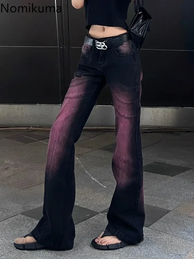 하라주쿠 Y2k 여성용 플레어 바지 빈티지 streetwear 청바지 하이 웨이스트 스트레이트 타이 염색 바지 패션 캐주얼 Pantalon Femme