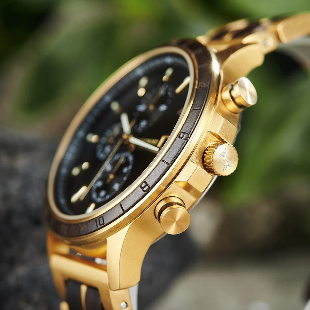 BOBO BIRD Men's Wooden Watch Classic Chronograph Military Watches New Top Quartz Wristwatch Japanese Movement Custom Gift Box