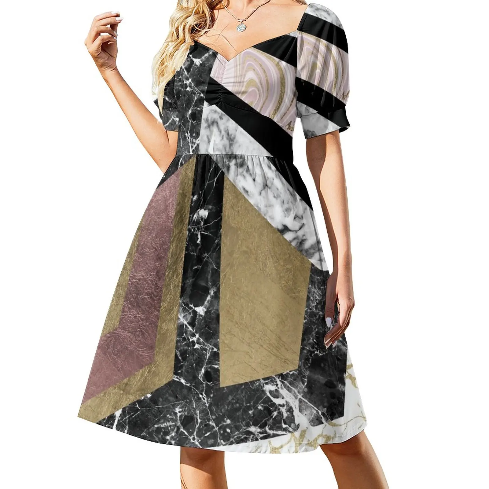 

Женское платье без рукавов, с абстрактным изображением розового золота, черного, белого мрамора, вечерние платья для женщин