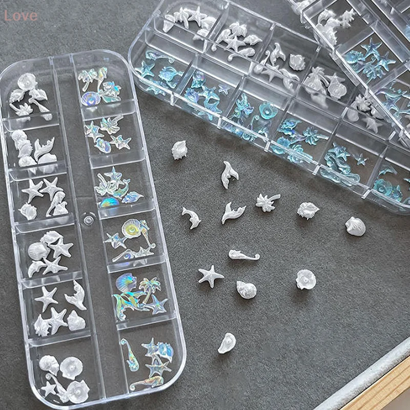 12그리드 60개 아이스 클리어 조개 불가사리 오션 시리즈 네일 참 레진 액세서리 네일 아트 장식 3D 믹스 쉘 매니큐어