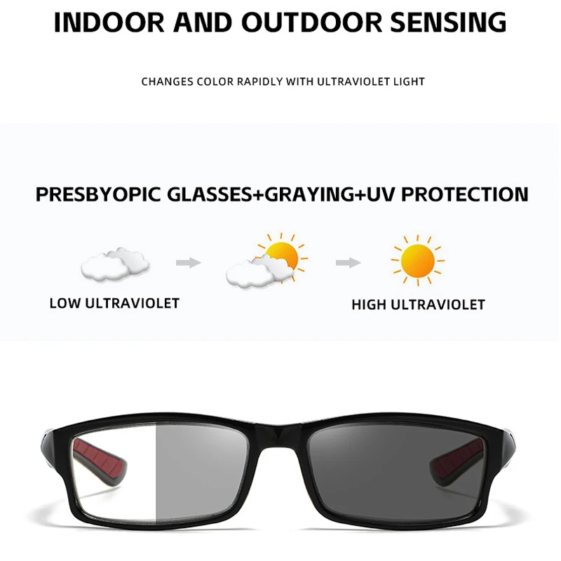 2024 Sports Photochromic Multifocal Reading Glasses Anti Blue Light Presbyopia Glasses Elderly Near Far Color Changing Eyewear 3