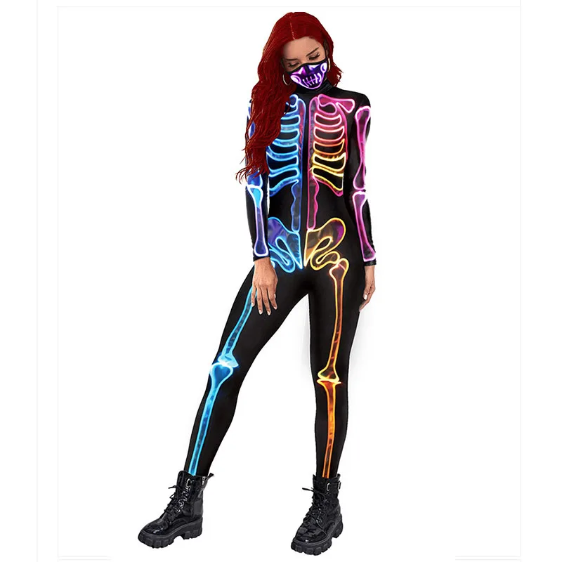 Carnival Party Scary Skeleton Rose Clown Jumpsuit Costume For Women Funny 3D Printed Romper Cosplay Halloween Outfit