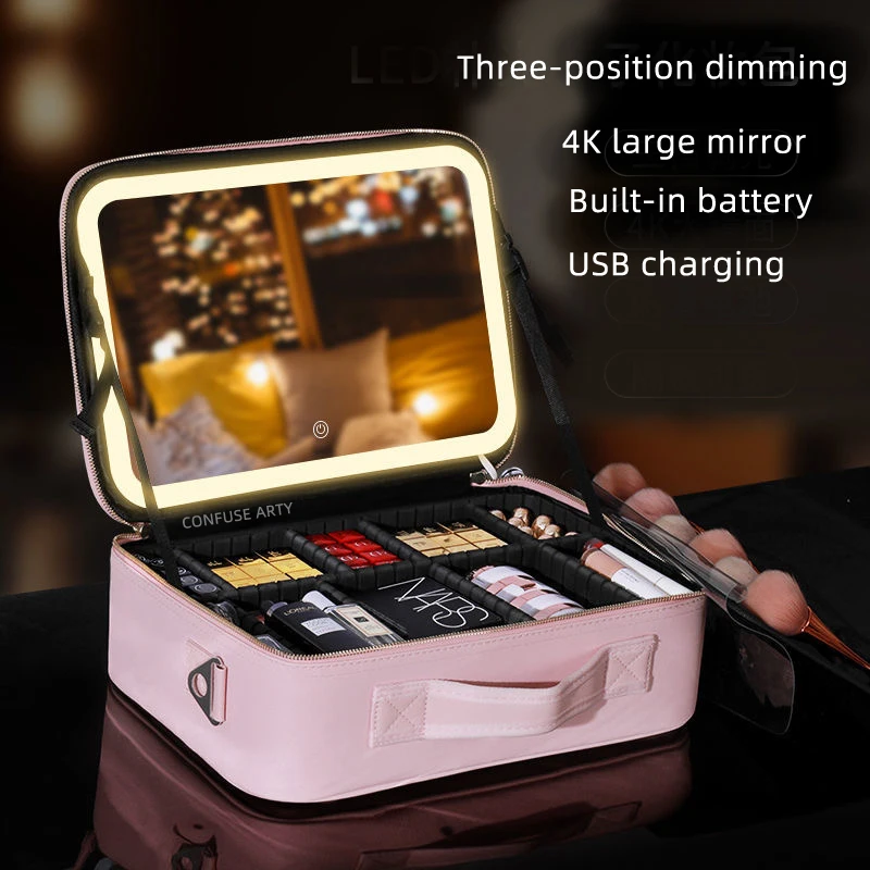 Cosmetic Travel Case With LED Mirror