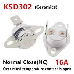 High-Temperature Ceramic Thermostat Switch, Normally Closed/Open, 10A 16A 250V, Adjustable 45°C-300°C - 300C (KSD302-16A-NC)