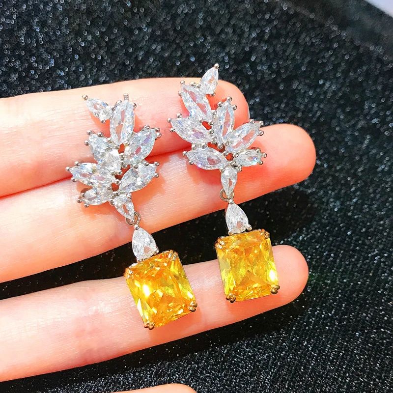 Mar Ciudad Menda En general Pendientes largos de Zirconia cúbica para mujer, aretes colgantes de lujo,  cuadrados, amarillos, AAA, temperamento, joyería para boda, compromiso,  cumpleaños, Gif| | - AliExpress