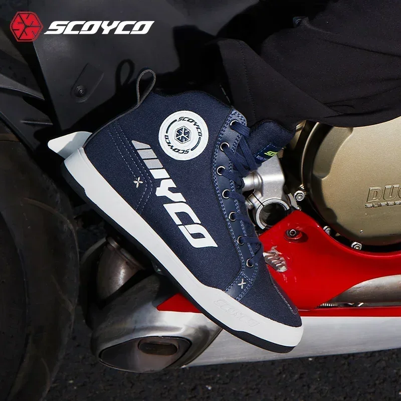 Men SCOYCO Motorcycle Riding Boots Racing Shoes Anti-Fall Breathable Fashion Casual Bicycle Non-slip Durable Motorbike Shoes