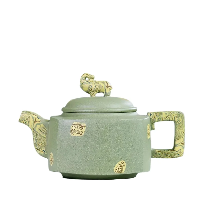 280ml Chinese Yixing Purple Clay Tea Pot Authentic Raw Ore Green Mud Teapot Handmade Square Beauty Kettle Zisha Tea Set Supplies