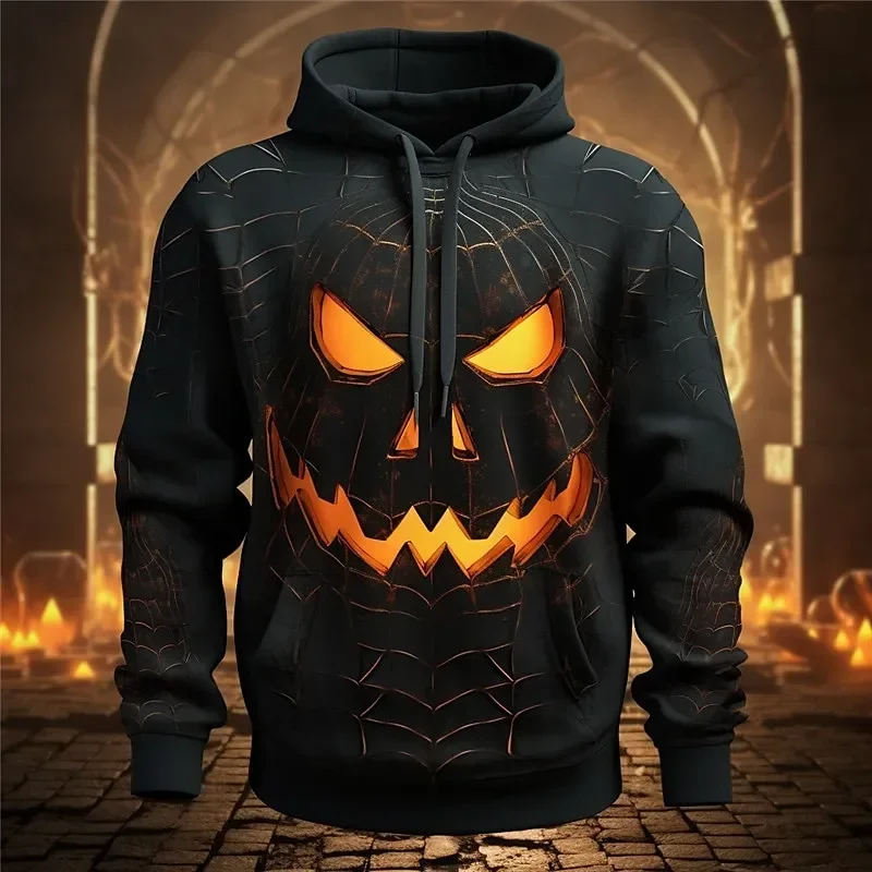 

Spring and Autumn Pumpkin Graphic Prints Casual Men's 3D Printing Hoodie Pullover Halloween Holiday Out Hoodie Long Sleeve Tops