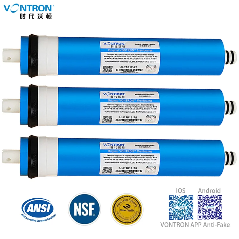 VONTRON 역삼투 RO 멤브레인, 물 필터 시스템, 정수기, 음주 ULP1812-75, ULP2012-100, 75GPD, 100GPD 교체 