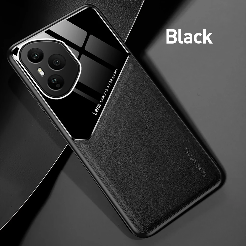 Luxury Car Magnetic Holder Leather Back Cover - Soft Bumper Shockproof Coque