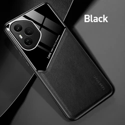 Luxury Car Magnetic Holder Leather Back Cover - Soft Bumper Shockproof Coque for HONOR 400 Lite (Black - 02)
