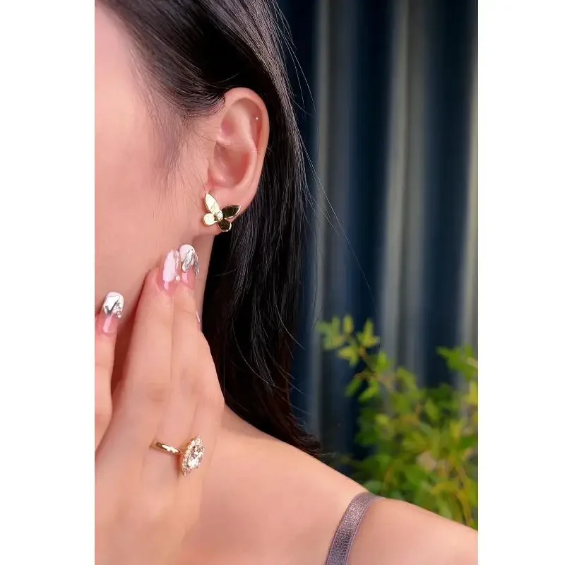 Yellow Gold Plated 925 Sterling Silver Moissanite Earrings For Women Butterfly Studs Round Cut 2.4mm D Color Trendy Jewelry