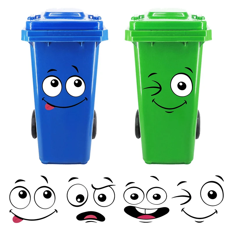 Trash can sticker wall decal stickers Cartoon Face Trash Can Stickers Self-Adhesive Waterproof PVC Glossy Finish