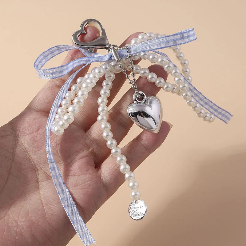 Aihua Niedlicher Perlen-Rosa Schleifenband-Schlüsselanhänger für Frauen Mädchen Autoschlüsselhalter Schlüsselring Handtaschenanhänger DIY Schmuck Geschenke – Detail 7
