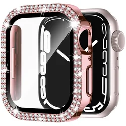 Elegant Bling Diamond Glass Cover with Screen Protector for 42mm Series 10 11 (Rose pink)