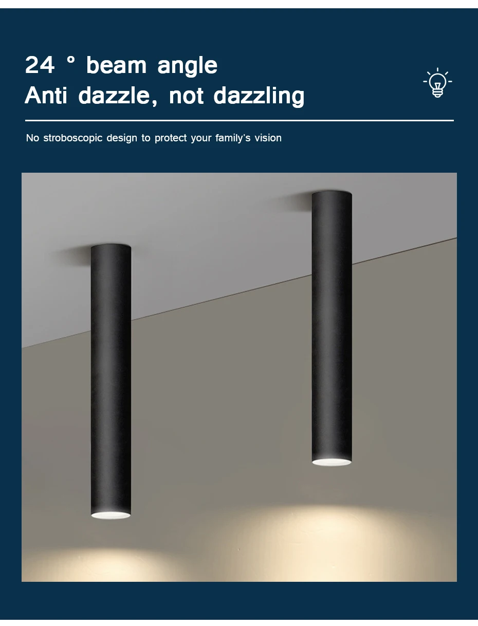 Description Picture 6 of itemLong Tube Surface Mounted Downlight Dimmable 7W 12W Modern Led Ceiling Lamp Spot Lights Indoor Living Room Kitchen Store Office