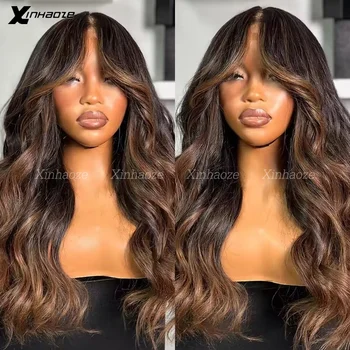 200% High Density Body Wave Highlight Brown Blonde Glueless 13x4/360 Lace Front Wigs #4/30 5x5 Silk Top Closure Human Hair Wigs