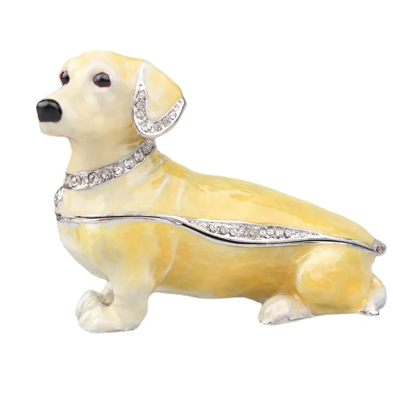

Metal Ji Sausage Dog Jewelry Box Enamel Diamond-Embedded Crafts Home Decoration