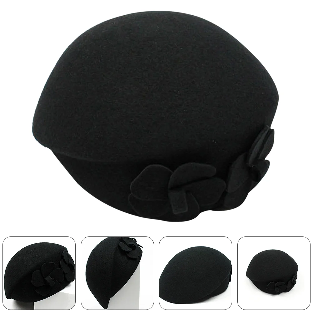 

Hat Lady Warm Beret Flower Decor English Hats for Women England Woolen Miss Red Cap