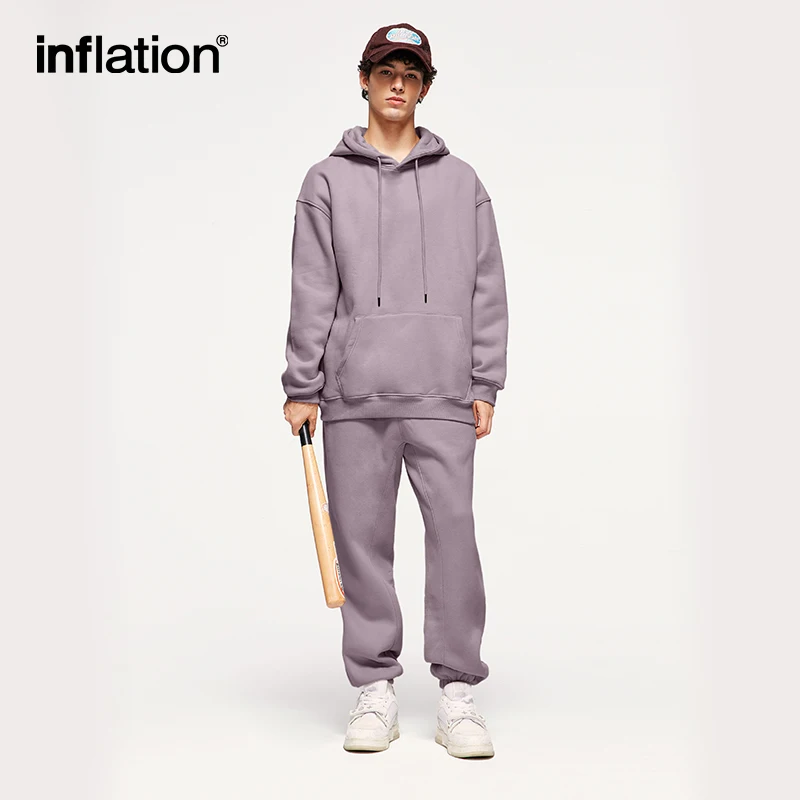 INFLATION 남녀공용 두꺼운 벨벳 운동복 세트, 트렌디 캔디 컬러, 조깅 세트, 벨벳 후드 세트, 350gsm