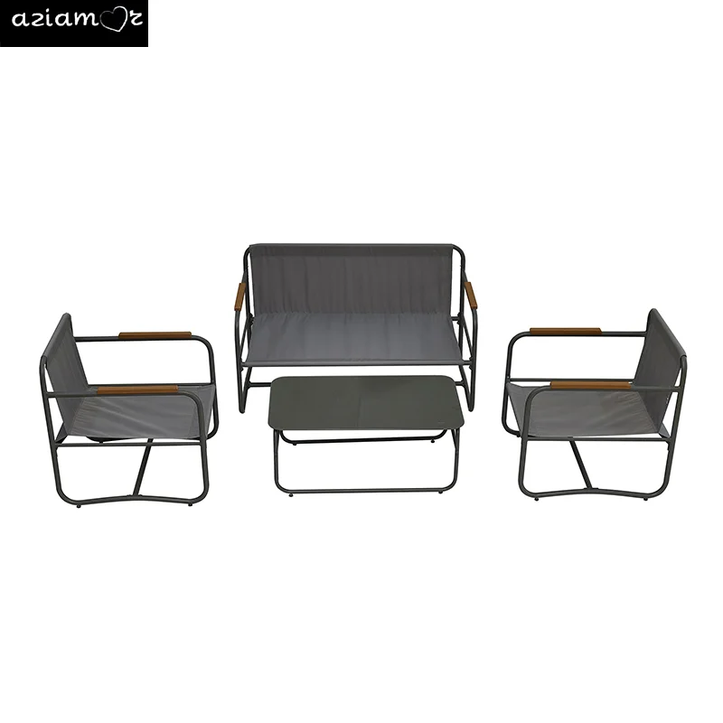 4-Piece Outdoor Patio Furniture Sets, Patio Conversation Set with Removable Seating Cushion, Courtyard Set for Home, Yard,