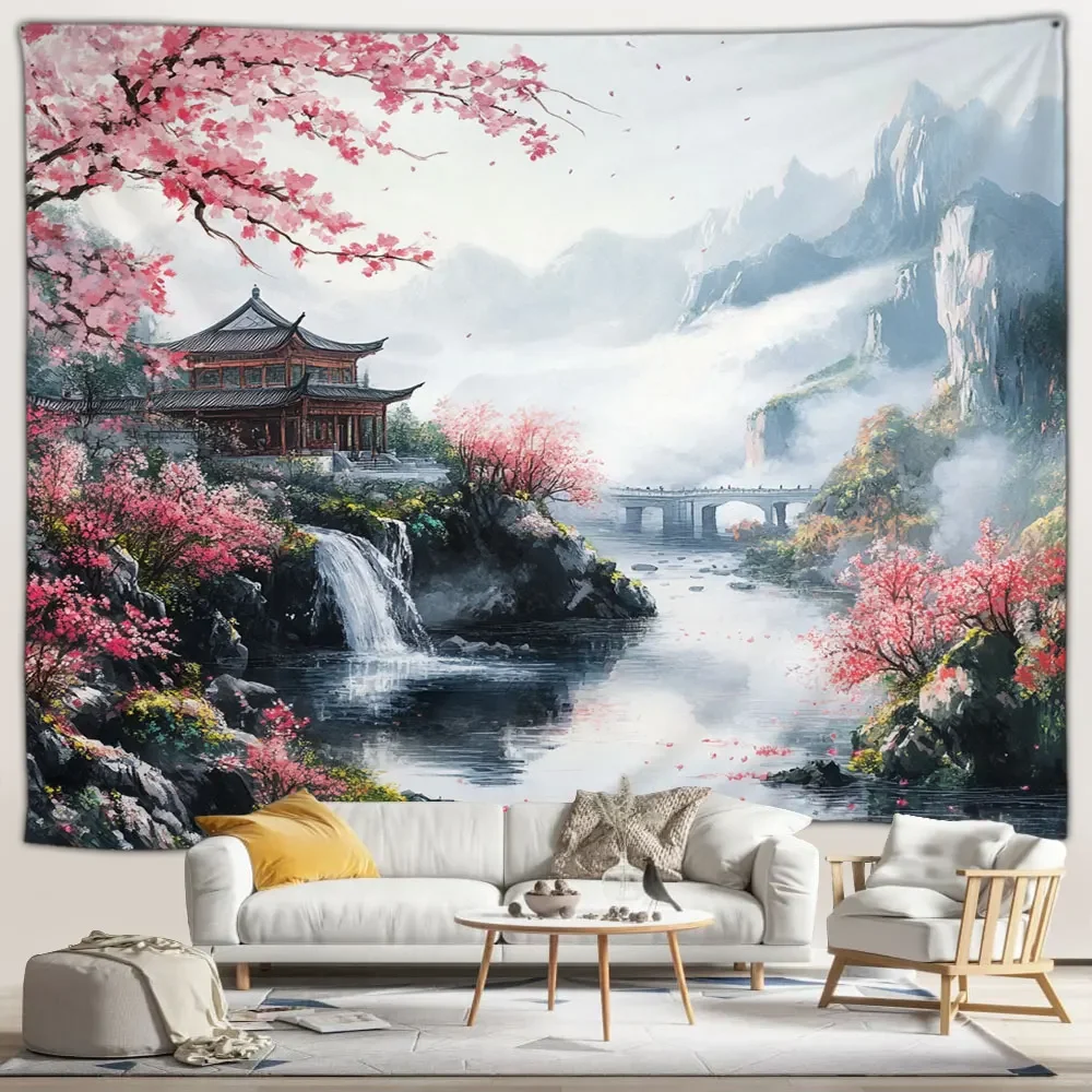 PLIGREAT 2 Pack Japanse pioen Verticale Tapestry met Kwasten Elegante