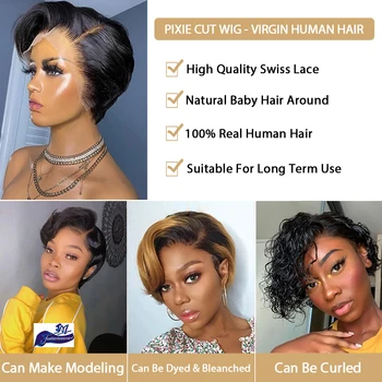 AliPearl Hair Short Pixie Cut Human Hair Wigs Straight 13x4x1 T Part Transparent Lace Human Wiga