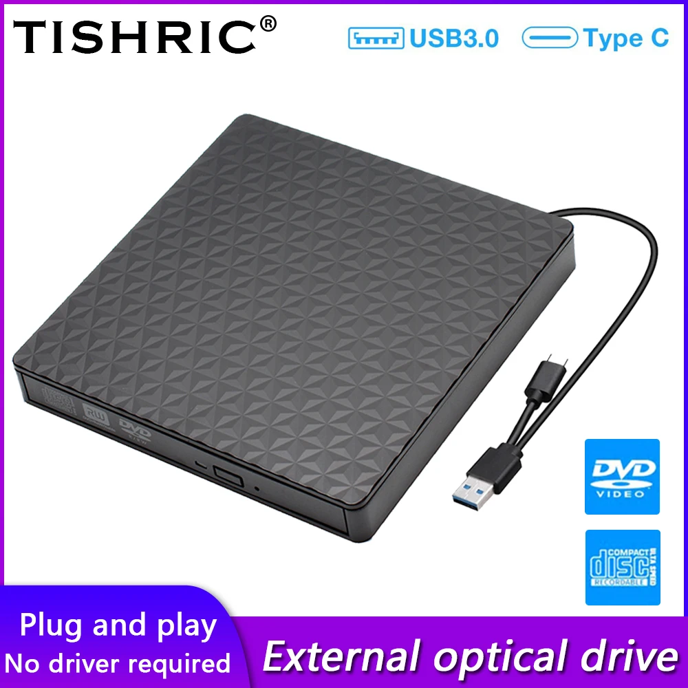 

Портативный DVD-плеер TISHRIC, Внешний оптический привод USB 3.0 Type C, кабель для чтения DVD, CD, VCD, Для IMac, ноутбука, ПК, настольного компьютера