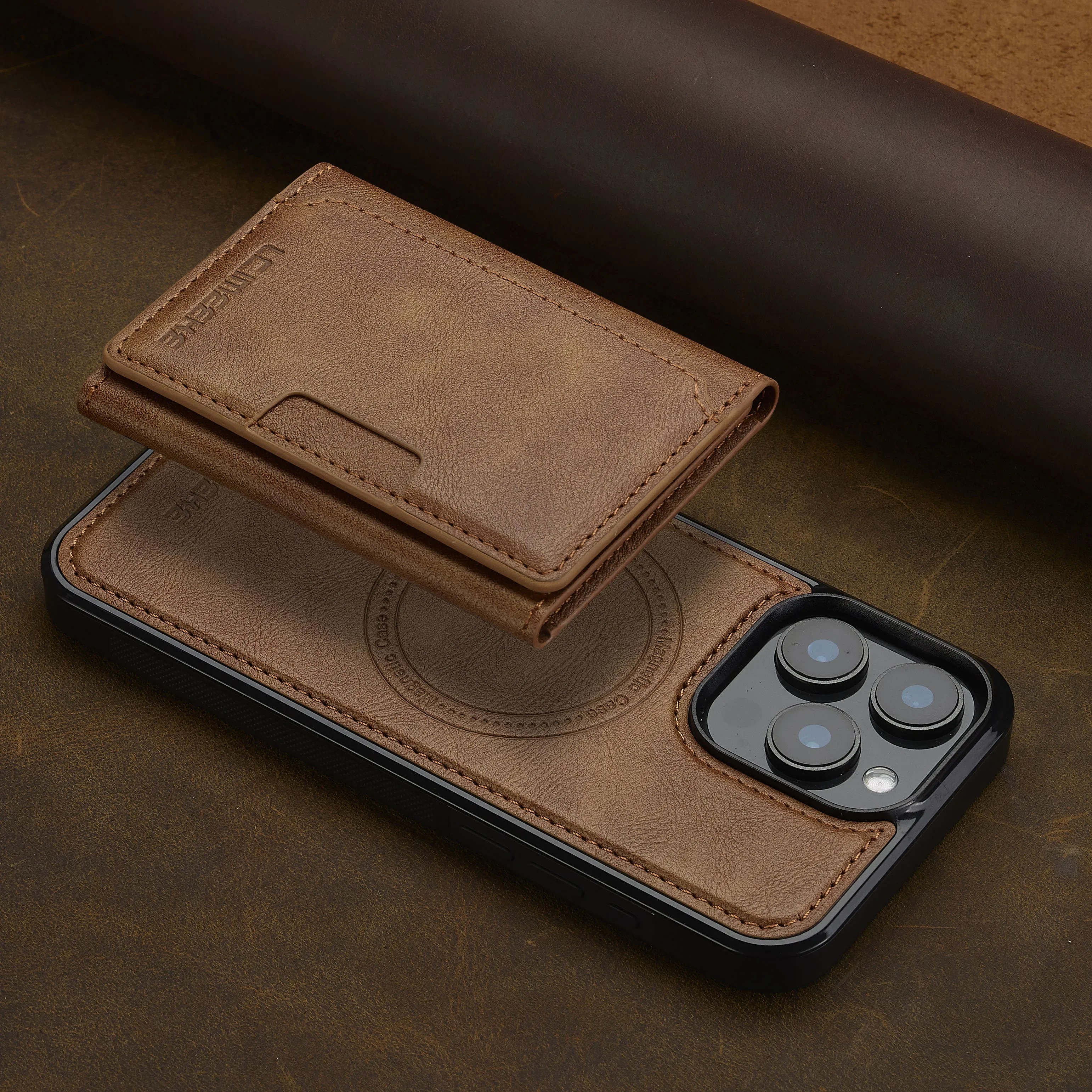 2-in-1 Detachable Magnetic Card Slot Leather Wallet Case with Wireless Charging Compatibility