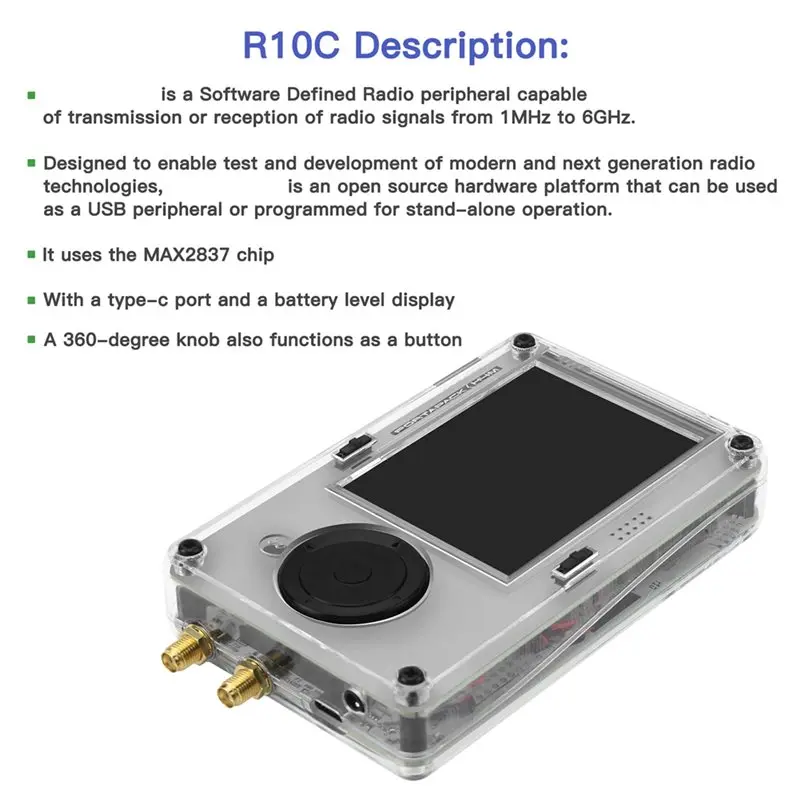 Hackrf One R10C SDR 소프트웨어 정의 라디오용으로 설계된 플라스틱 쉘이 있는 BG-H4M Mayhem Portapack H4MS