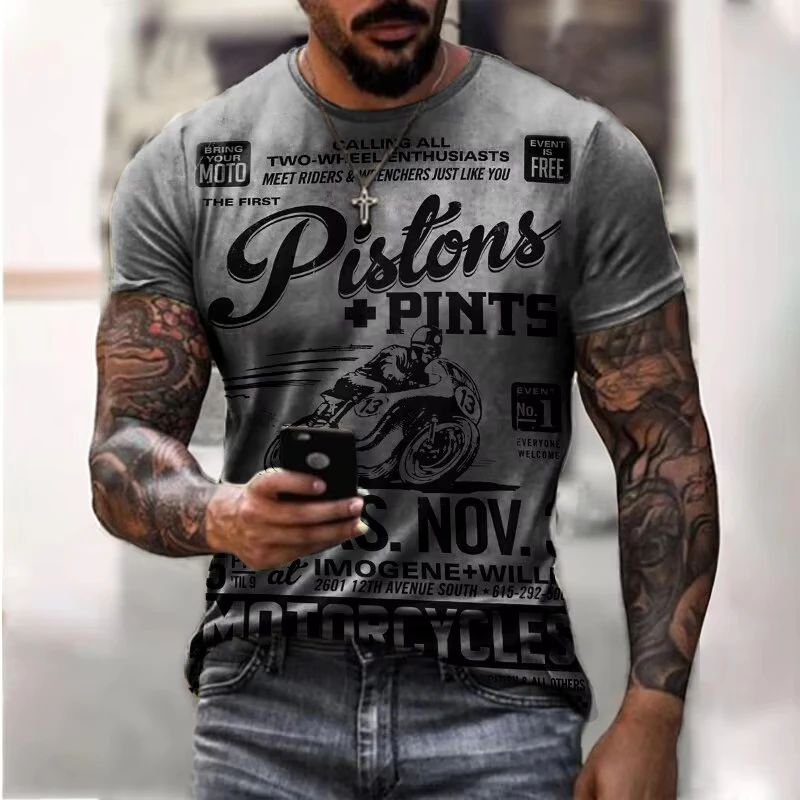 Motorcycle T-shirt Men 3D Print Short Sleeve Vintage Classics TShirt Mens Street Ride Biker Shirts Tops Oversized Tee Shirt