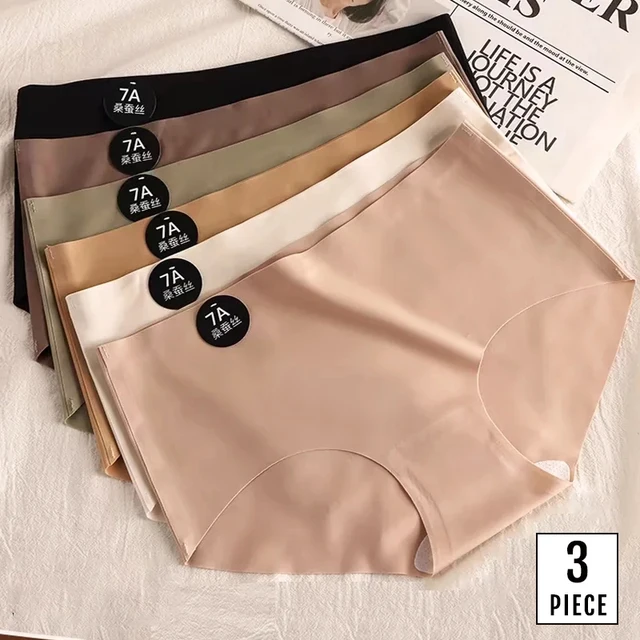 FallSweet 3 pièces culottes en soie glacée sans couture pour femmes slips invisibles Ultra-minces solide doux sous-vêtements respirants Lingerie confortable 1