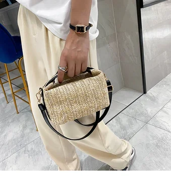 Borsa a tracolla in paglia per donna Nuova borsa estiva piccola lavorata a maglia bohémien e borsetta Borse da spiaggia a secchiello per le vacanze